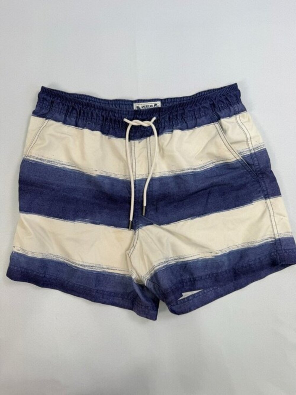 American Eagle Blue White Striped Swim Trunks Men's Medium
